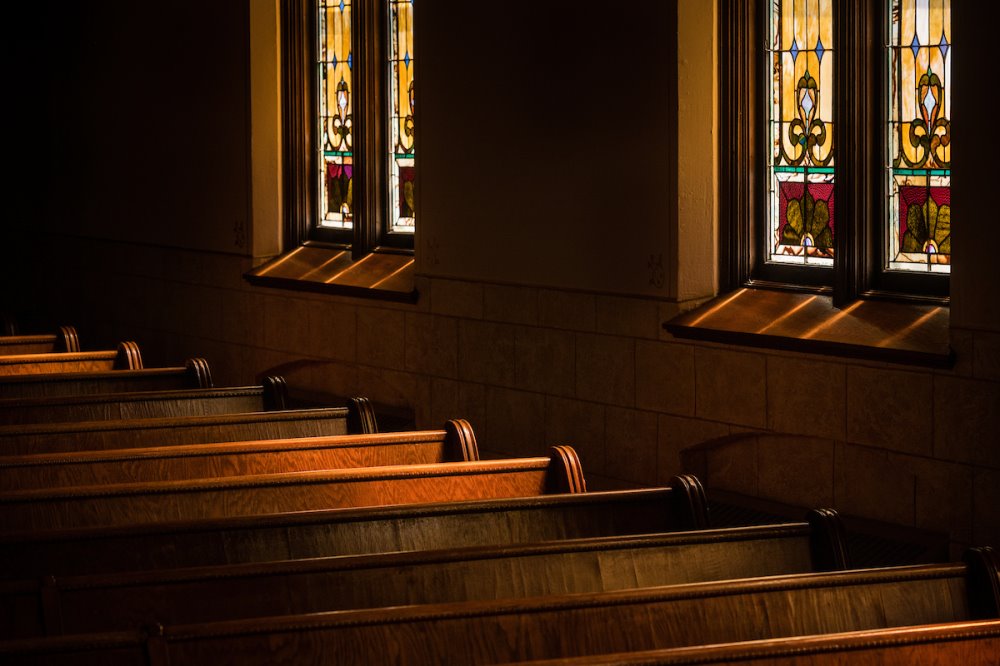Church Pews and Stained Glass Windows