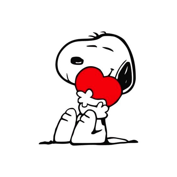 Snoopy hugging a heart shape.